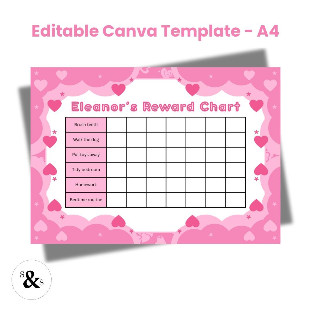 Editable Pink Reward Chart for Kids | A4 Printable Chore Chart Template ...