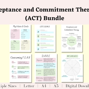 ACT Therapy Worksheet Bundle: Mental Health Fillable Forms (PDF)
