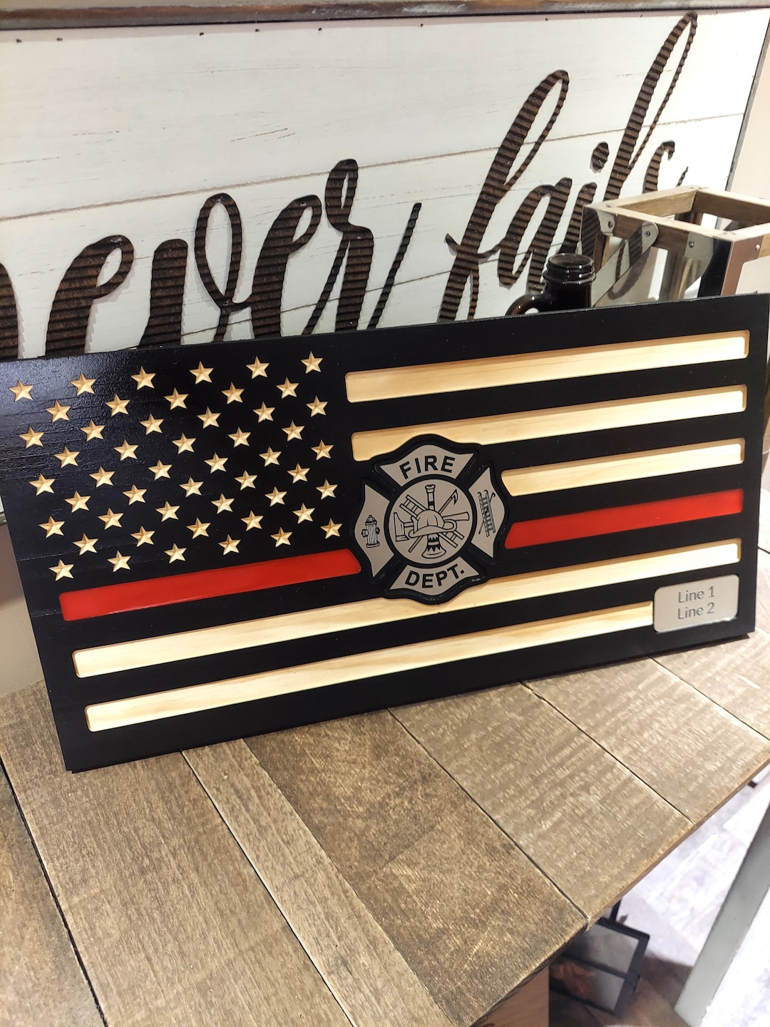 Personalized Fire Fighter Flag Thin Red Line Maltese Cross Laser ...