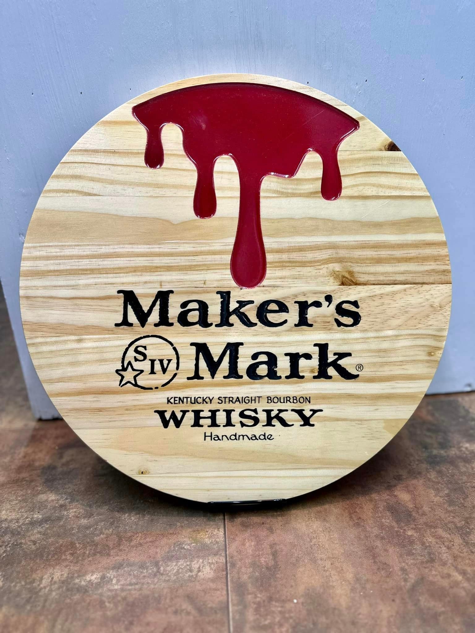 Makers Mark Kentucky Straight Bourbon Whisky Aluminum Sign. 24 inch Diameter