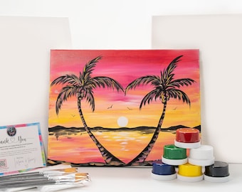 Valentines Day Art Kit - Couples Date Night - Sunset Lover Painting Kit For Two - DIY - Paint and Sip Kit with VIDEO Tutorial.