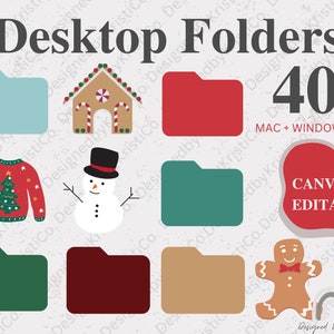HOLIDAY Desktop Folder Icons + BONUS Wallpaper, Mac + Windows Folder Icons, Minimal Icons, Computer Folders, Christmas Desktop Organizer