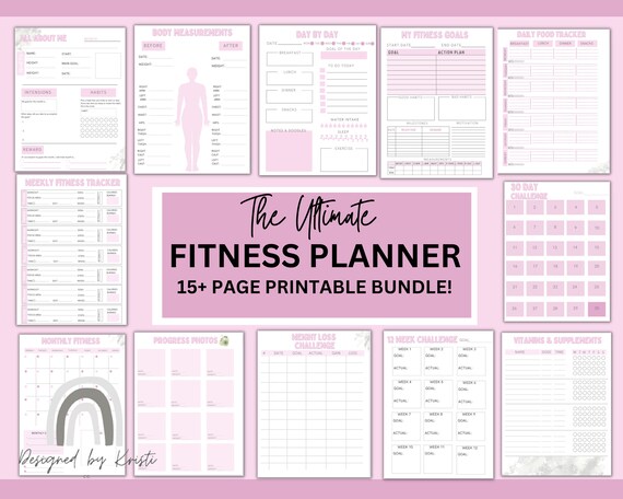 Fitness Planner BUNDLE | Digital Fitness Tracker | Weight Loss Tracker | Health Goal | Habit Tracker | Wellness | Meal Planner