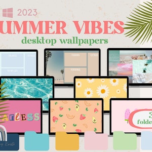 Fondo de pantalla de escritorio SUMMER VIBES + Iconos de carpeta, Icono de escritorio, Descarga digital, Mac y Windows, Playa, Estética de verano