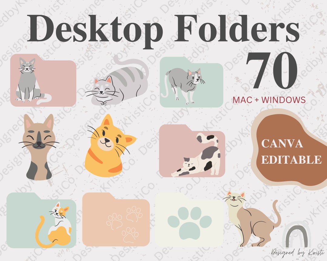 CATS Desktop Folder Icons BONUS Wallpaper, Mac Windows Folder Icons