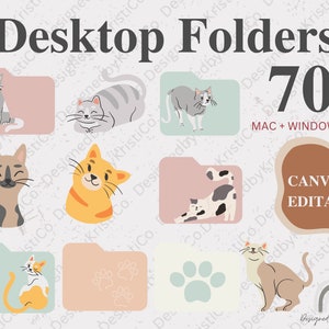 CATS Desktop Folder Icons + BONUS Wallpaper, Mac + Windows Folder Icons, Minimal Icons, Computer Folders, Cat Desktop Organizer