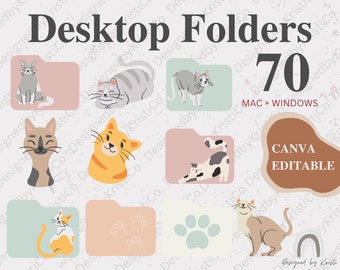 Cute Cat Folder Icons Neutral Denim Windows and (Instant Download