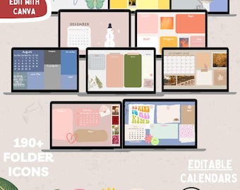 Editable Canva Desktop Organizer Bundle, Mac/Windows, Folder Icons (Digital Download)