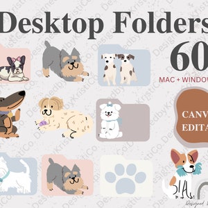 DOGS Desktop Folder Icons + BONUS Wallpaper, Mac + Windows Folder Icons, Minimal Icons, Computer Folders, Dog Desktop Organizer