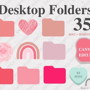 Iconos de carpetas de escritorio LOVER + fondo de pantalla BONUS, iconos de carpetas de Mac + Windows, iconos minimalistas, carpetas de computadora, organizador de escritorio rosa