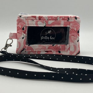 Porta insignias de flamenco con cordón, monedero con bolsillo para identificación, billetera con llavero