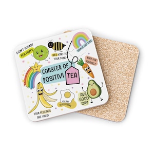 Coaster of Positive Tea, Appreciation Gift for Colleagues, Workmates, Friends , Teachers - Birthday Gift Idea