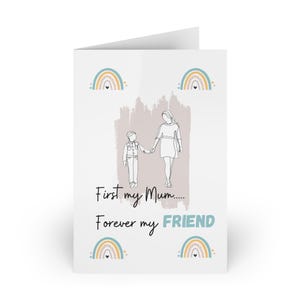Primero mi mamá, por siempre mi amiga - Tarjeta del Día de la Madre, Mamá e hijo, Tarjeta de felicitación, Día de la Madre