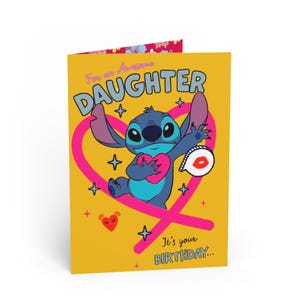 Cartes de voeux, carte d'anniversaire joyeuse Disney Stitch pour fille, voeux d'anniversaire mignons, célébrer l'amour, carte de fille, anniversaire