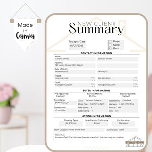 Real Estate Client Summary Template: Realtor Marketing (canva, Digital ...