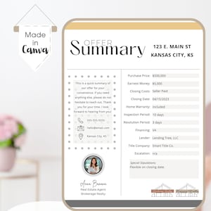 Resumen de oferta para bienes raíces / Marketing para agentes inmobiliarios / Plantilla Canva / Editable rellenable, textable, imprimible / Descarga digital