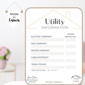 Utility Information for Real Estate | Marketing for Realtors | Canva Template | Fillable, Editable, Textable, Printable | Digital Download