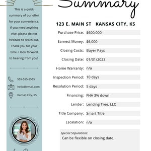 Real Estate Offer Summary Template: Realtor Marketing (canva, Digital ...