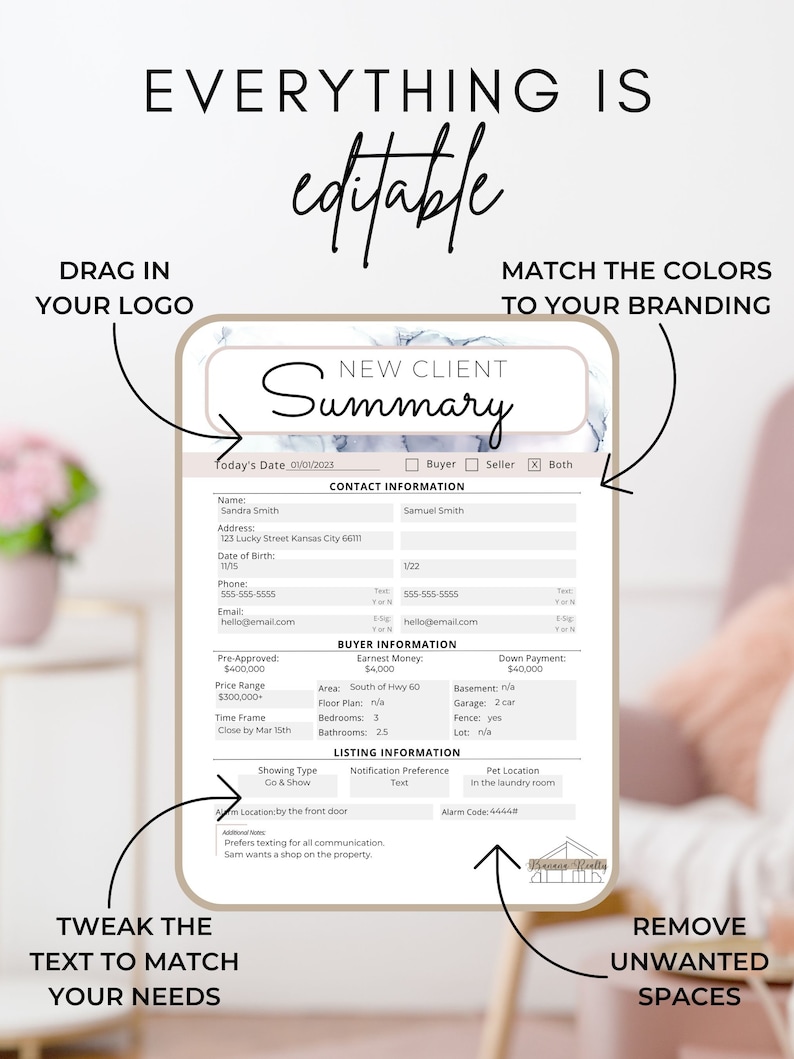 Real Estate Client Summary Template: Fillable Realtor Marketing ...