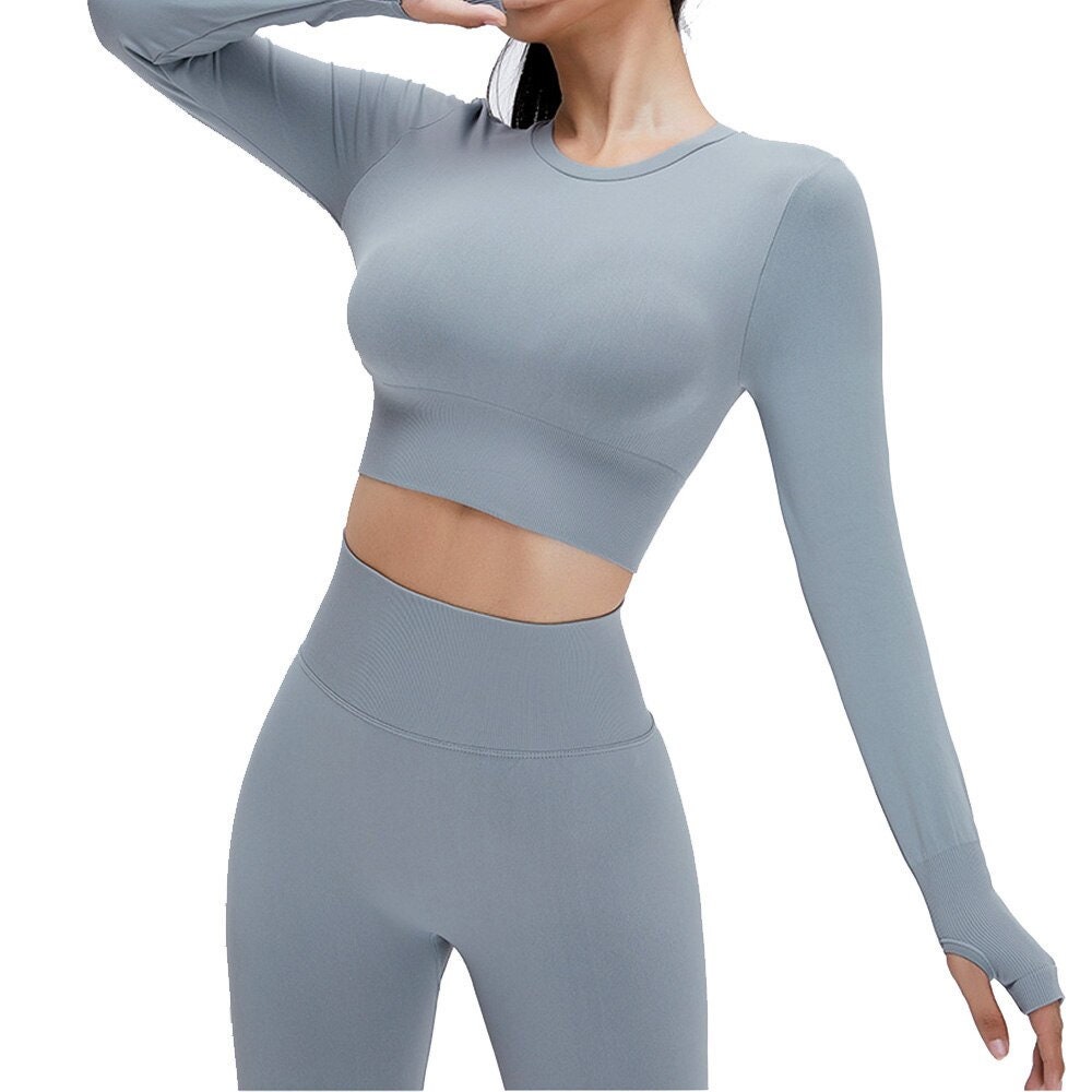 Active Wear Set for Women Crop Top With Legging Set-grey Gym Wear Legging  and Crop Top Set Matching Set 