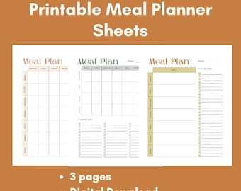 Printable Meal Planner | 3-Page Weekly Meal Planning Template | Instant Download PDF | Grocery List & Meal Prep Tracker | Minimalist Design
