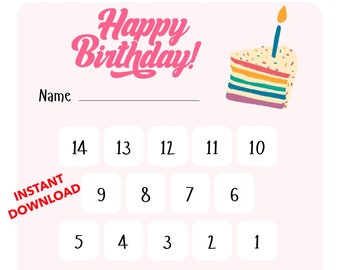 Happy Birthday Countdown Calendar for girls and kids, Celebrate, Interactive Counting, Activity, Learning Numbers, DIGITAL DOWNLOAD