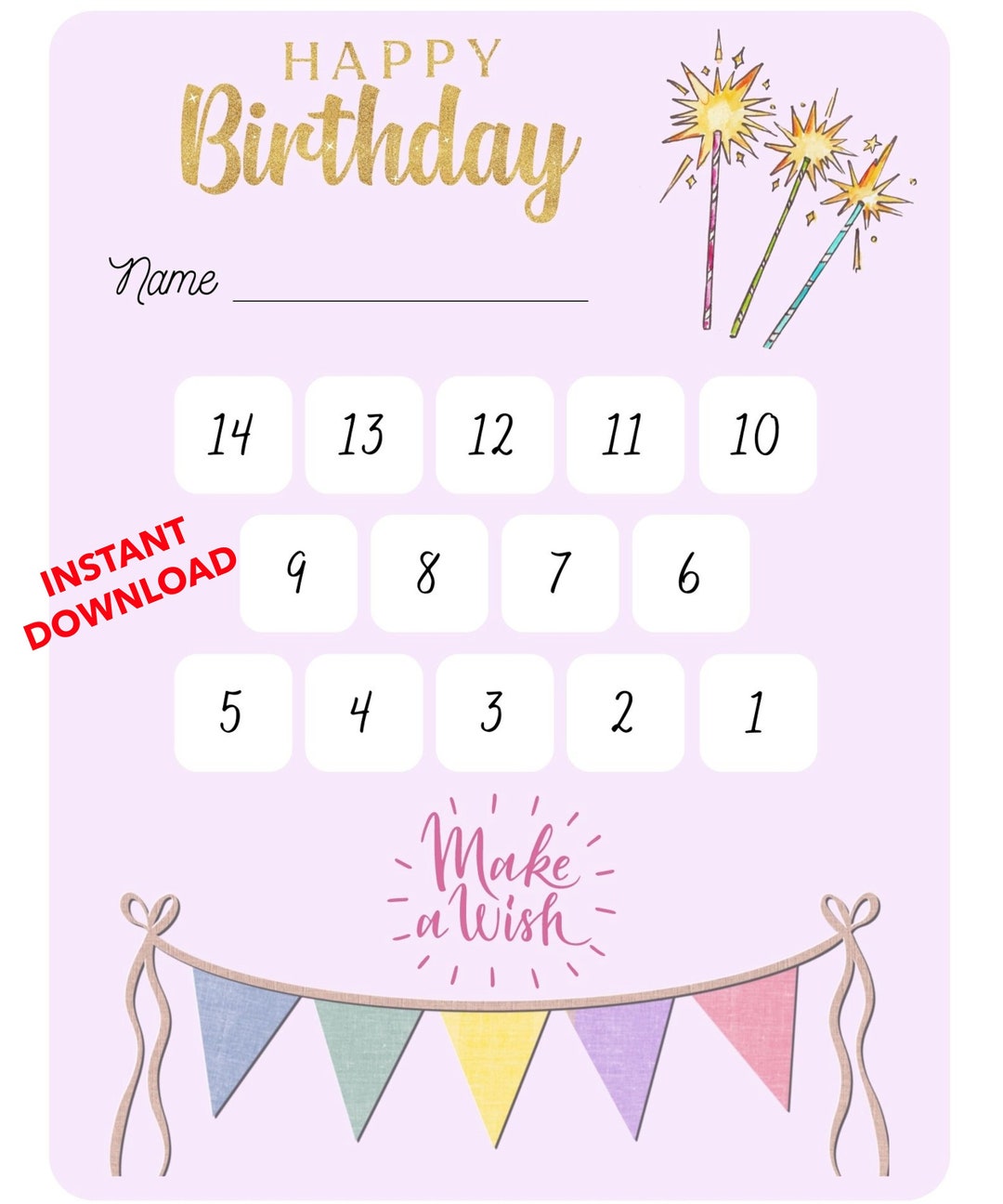Happy Birthday Countdown Calendar for Girls and Kids, Celebrate ...