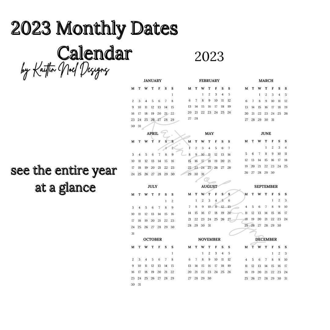 2023-year-monthly-calendar-minimal-2023-monthly-dates-calendar-etsy