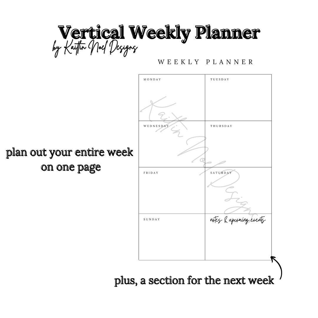 Vertical Weekly Planner Printable Weekly Planner Digital Weekly Planner