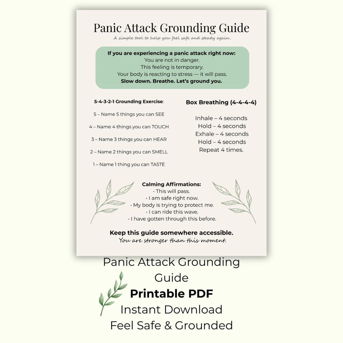 Panic Attack Grounding Guide Printable | Mental Health Worksheet ...