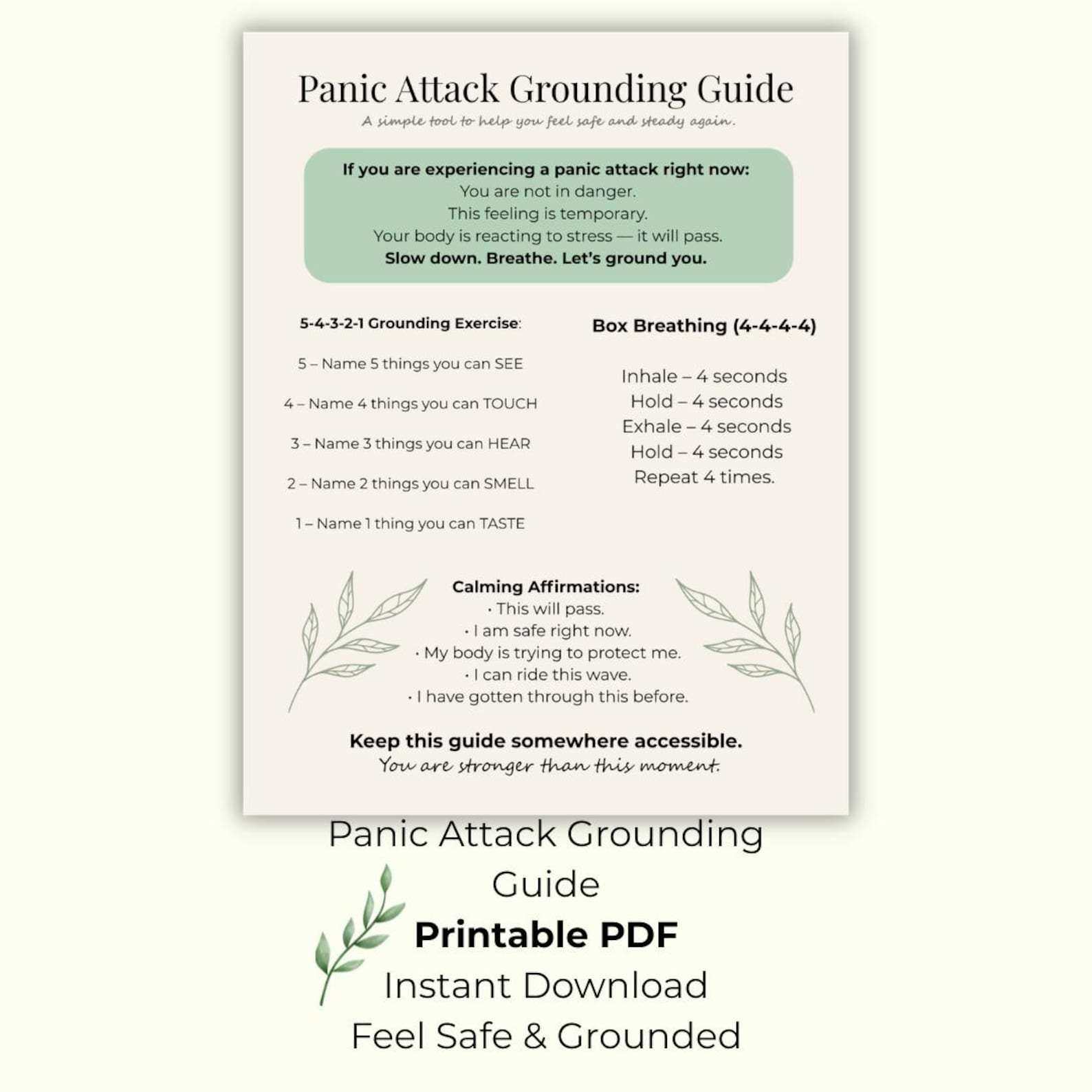 Panic Attack Grounding Guide Printable | Mental Health Worksheet ...