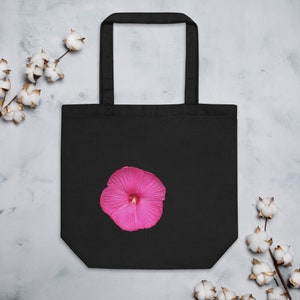 Cold weather pink hibiscus flower organic cotton tote bag