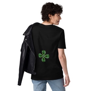 Lucky green diamond clover cross front back organic cotton t-shirt tee