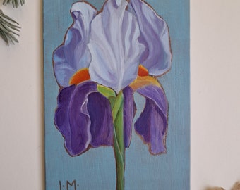 Small iris oil painting original fine arts our contemporary scroll