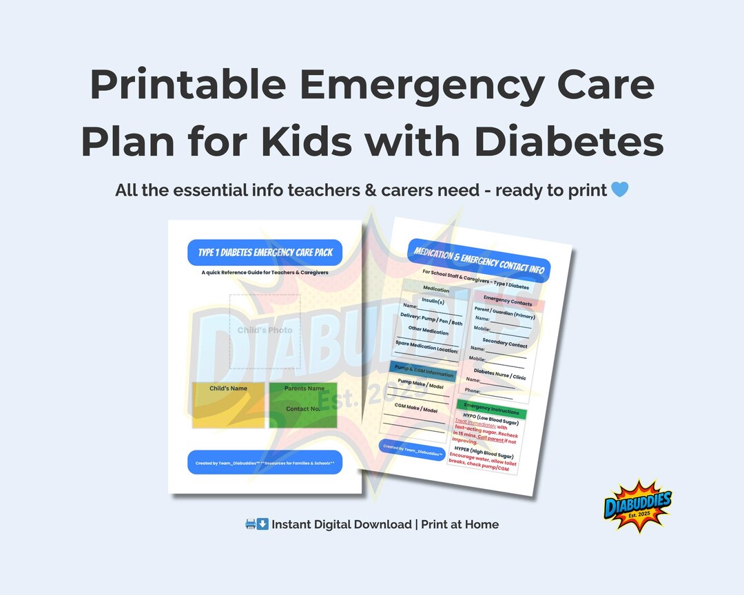 Type 1 Diabetes Emergency Care Pack | Printable School & Carer Plan ...