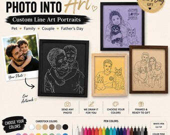 Custom Line Art Portrait from Photo | Personalized Family Portrait | Pet Portrait | Father’s Day Gift | Memorial Gift | Anniversary Present