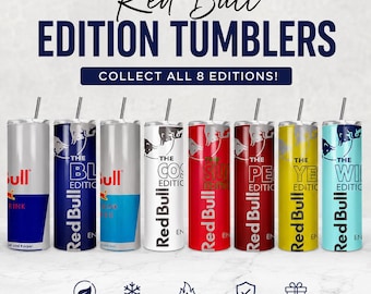 Personalized Red Bull Inspired 20oz Tumbler | Custom Name Energy Drink Skinny Tumbler | Stainless Steel Travel Cup | 8 Editions Available