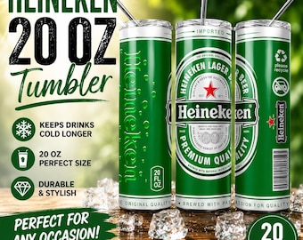 Bicchiere termico personalizzato da 20 oz ispirato a Heineken / Bicchiere termico sottile personalizzato con nome ispirato alla birra / Tazza da viaggio in acciaio inossidabile / Regalo per gli amanti della birra