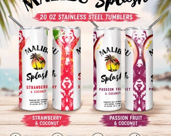 Bicchiere termico personalizzato da 20 oz ispirato al Malibu Splash / Bicchiere termico sottile per cocktail tropicali con nome personalizzato / Tazza da viaggio in acciaio inossidabile / 2 gusti