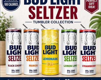 Bicchiere termico personalizzato da 20 oz ispirato a Bud Light Seltzer / Bicchiere termico sottile personalizzato con nome / Tazza da viaggio in acciaio inossidabile ispirata alla birra / 5 gusti