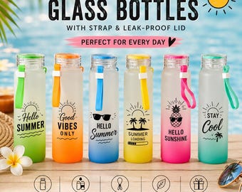 Bottiglia d'acqua in vetro satinato da 500 ml con cinturino / Bottiglia in vetro personalizzata / Coperchio a prova di perdite / Design personalizzato a un colore / Bottiglia d'acqua riutilizzabile