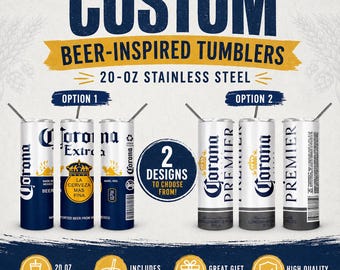 Bicchiere termico personalizzato da 20 oz ispirato alla Corona / Bicchiere termico sottile personalizzato con nome ispirato alla birra / Tazza da viaggio in acciaio inossidabile / Regalo per gli amanti della birra
