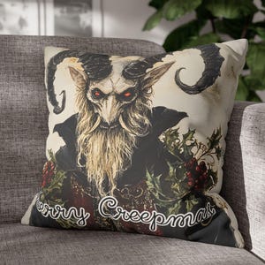 Merry Creepmass Pillow Cover, Faux Suede Throw Pillow, Holiday Home Decor, Gothic Christmas Cushion, Unique Gift for Spooky Lovers