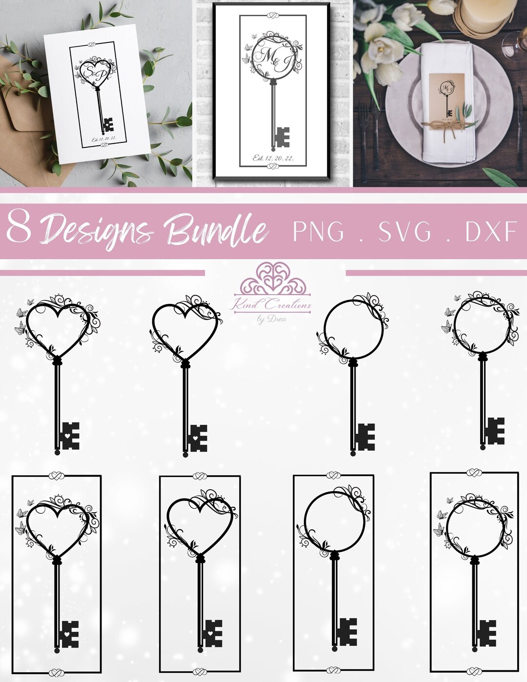 Wedding Key Monogram SVG Bundle, Butterflies, Anniversary (digital ...