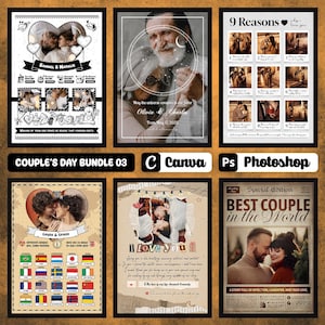 Editable Photo Frame Collage for Canva and Photoshop - Couples Day Bundle 03, Editable Templates, Frame Mockup, Moodboard, Chalkboard