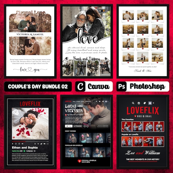 Editable Photo Frame Collage for Canva and Photoshop - Couples Day Bundle 02, Editable Templates, Frame Mockup, Moodboard, Chalkboard