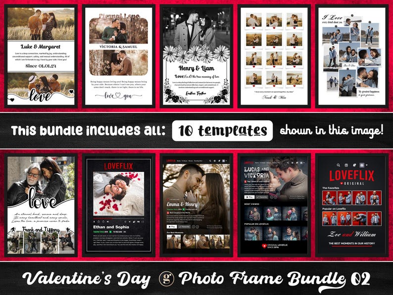 Editable Photo Frame Collage for Canva and Photoshop - Couples Day Bundle 02, Editable Templates, Frame Mockup, Moodboard, Chalkboard image 2