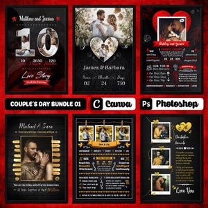 Editable Photo Frame Collage for Canva and Photoshop - Couples Day Bundle 01, Editable Templates, Frame Mockup, Moodboard, Chalkboard