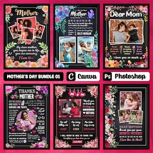 Editable Photo Frame Collage for Canva and Photoshop - Mothers Day Bundle 01, Editable Templates, Chalkboard, Mom, Mood Board, Frame Mockup