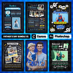 Editable Photo Frame Collage for Canva and Photoshop - Fathers Day Bundle 01, Editable Template, Chalkboard, Dad, Frame Mockup, Mood board